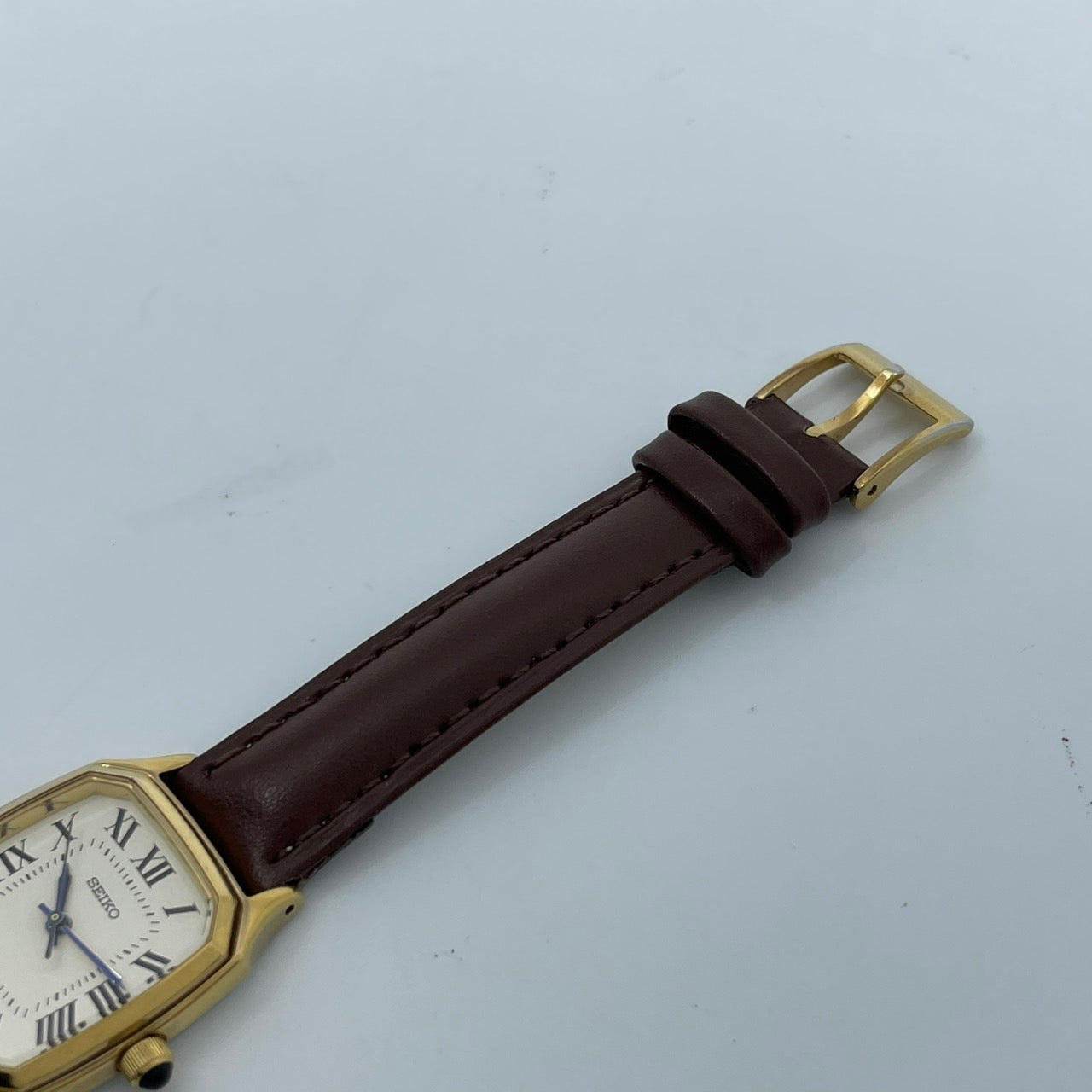 【電池交換済/美品】SEIKO セイコー Shinzone シンゾーン 腕時計 7N01-HAD0 レディース クオーツ アナログ スクエア ゴールド アイボリー文字盤 ブラウンレザーベルト エレガント ビンテージ ドレスウォッチ 日本製 G5