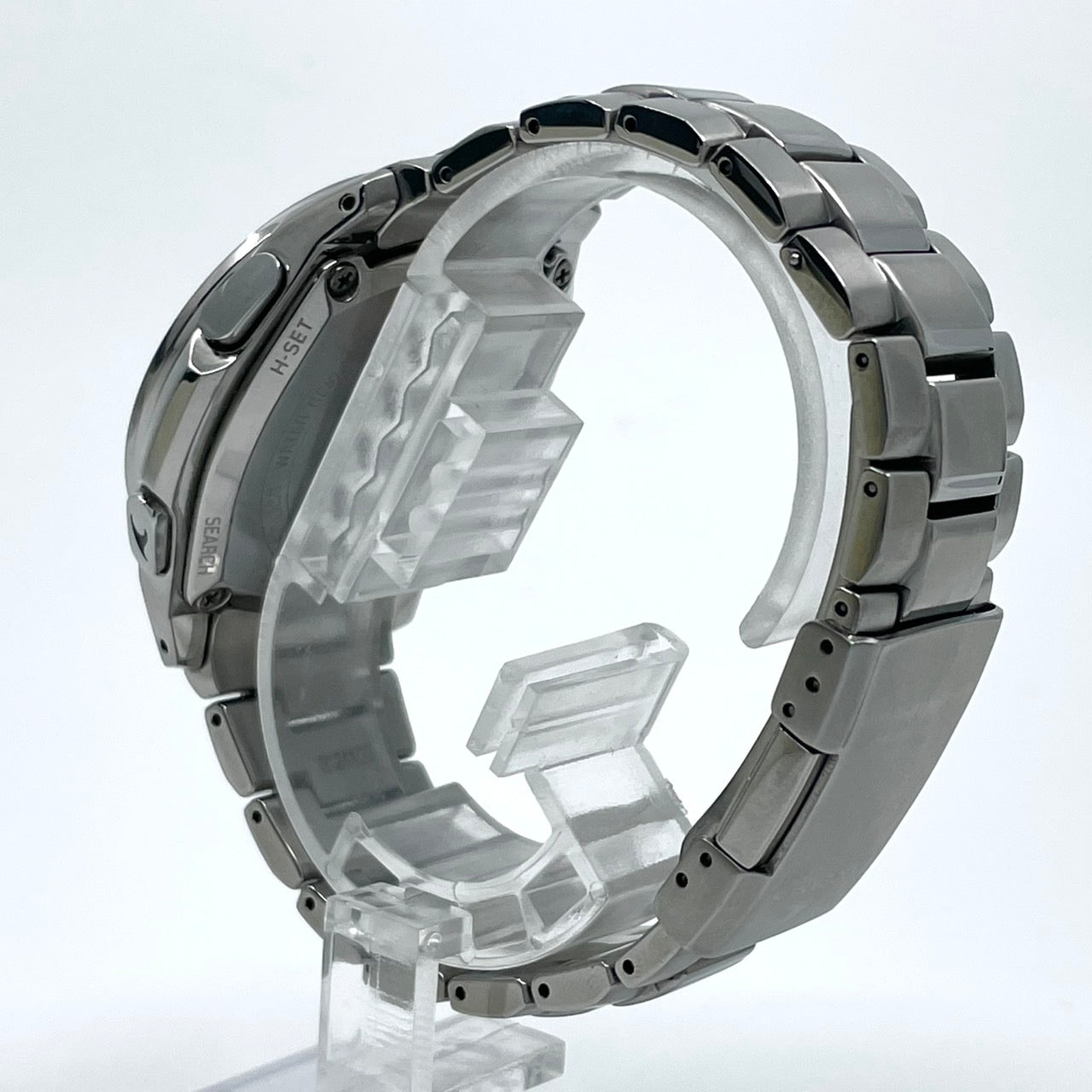 【稼働品／美品】カシオ オシアナス 腕時計 OCW-T100 メンズ 電波ソーラー チタンモデル タフソーラー MULTI BAND 6 アナログ デイト カレンダー シルバー ネイビー文字盤 ブルーベゼル ビジネス 高機能 箱付き クリーニング済み G