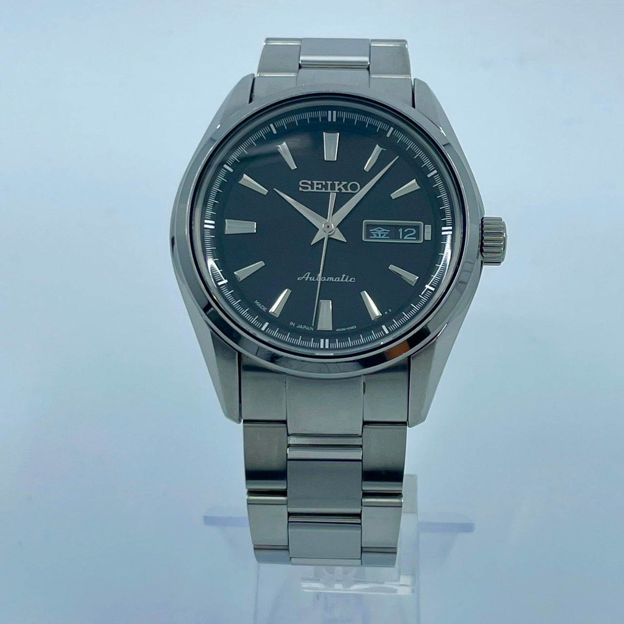 極美品 SEIKO セイコー プレサージュ SARY057 4R36-03H0 メンズ 自動巻き 腕時計 ブラック文字盤 デイデイト カレンダー 裏スケ サファイアクリスタル ステンレス シルバー 極美品 G