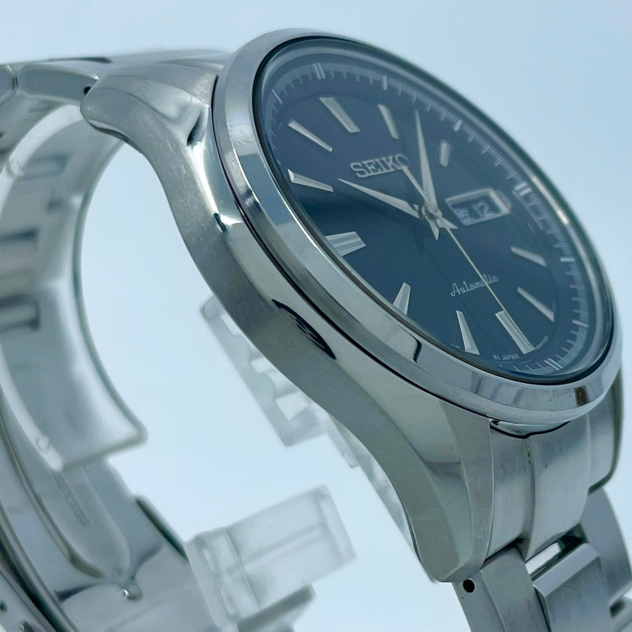 極美品 SEIKO セイコー プレサージュ SARY057 4R36-03H0 メンズ 自動巻き 腕時計 ブラック文字盤 デイデイト カレンダー 裏スケ サファイアクリスタル ステンレス シルバー 極美品 G