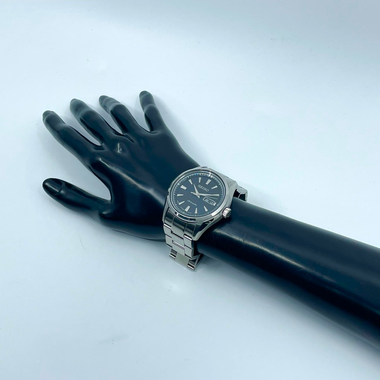 極美品 SEIKO セイコー プレサージュ SARY057 4R36-03H0 メンズ 自動巻き 腕時計 ブラック文字盤 デイデイト カレンダー 裏スケ サファイアクリスタル ステンレス シルバー 極美品 G