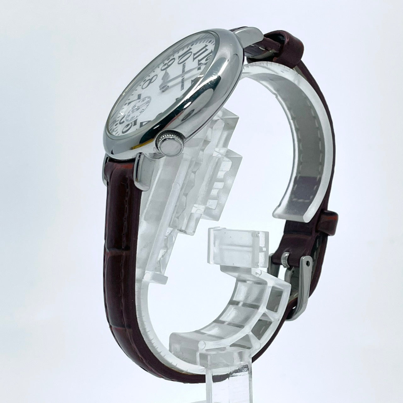 【電池交換済／新品ベルト(社外品)】キャサリンハムネット 腕時計 KH-7096 ユニセックス クオーツ アナログ スモールセコンド 白文字盤 ブラウンレザー クラシック ビンテージデザイン ラウンド ファッションウォッチ クリーニング済み G