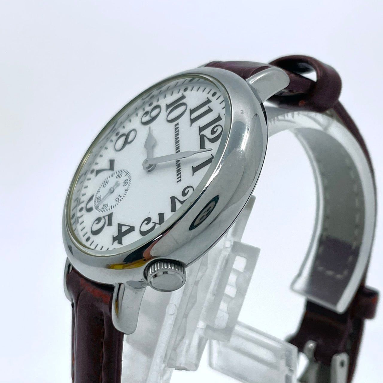 【電池交換済／新品ベルト(社外品)】キャサリンハムネット 腕時計 KH-7096 ユニセックス クオーツ アナログ スモールセコンド 白文字盤 ブラウンレザー クラシック ビンテージデザイン ラウンド ファッションウォッチ クリーニング済み G