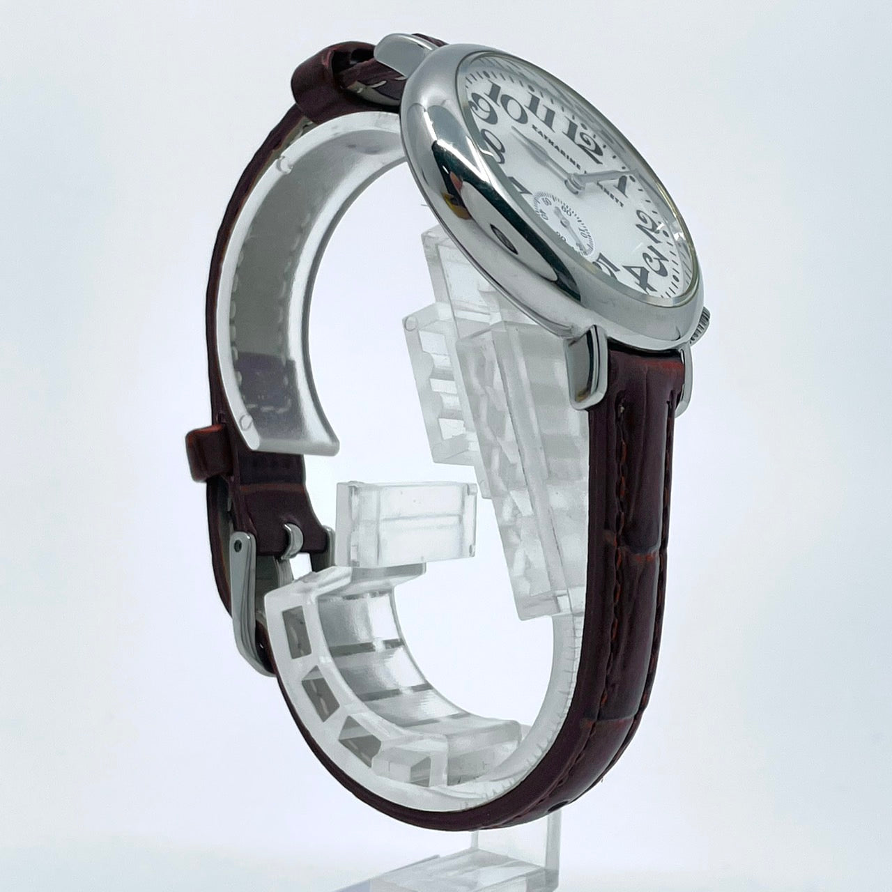 【電池交換済／新品ベルト(社外品)】キャサリンハムネット 腕時計 KH-7096 ユニセックス クオーツ アナログ スモールセコンド 白文字盤 ブラウンレザー クラシック ビンテージデザイン ラウンド ファッションウォッチ クリーニング済み G