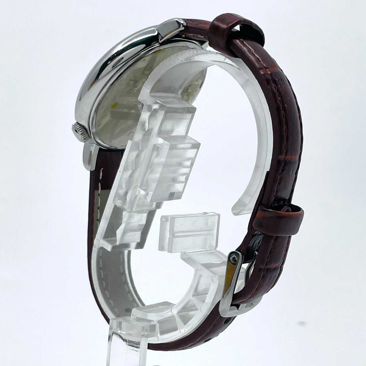 【電池交換済／新品ベルト(社外品)】キャサリンハムネット 腕時計 KH-7096 ユニセックス クオーツ アナログ スモールセコンド 白文字盤 ブラウンレザー クラシック ビンテージデザイン ラウンド ファッションウォッチ クリーニング済み G