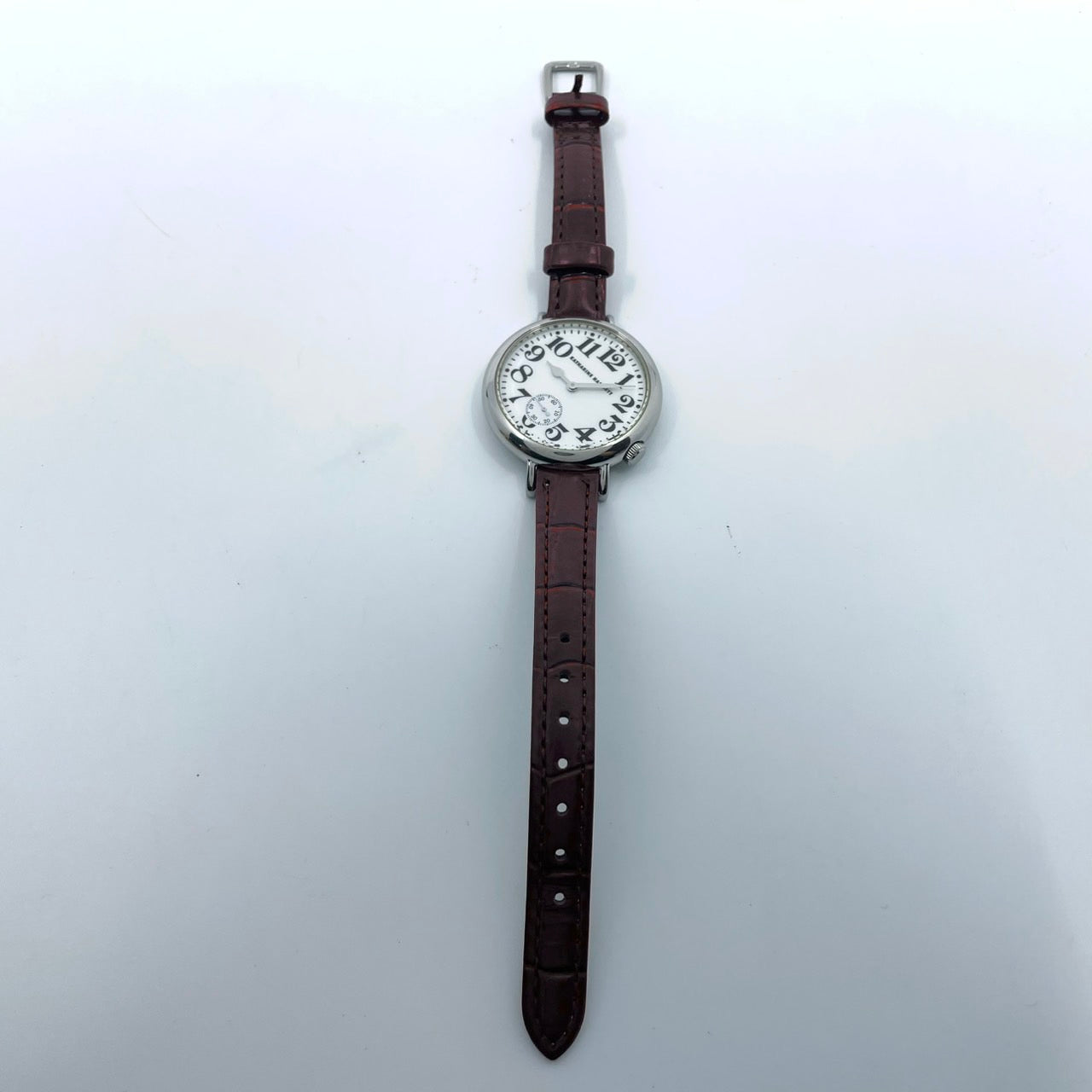 【電池交換済／新品ベルト(社外品)】キャサリンハムネット 腕時計 KH-7096 ユニセックス クオーツ アナログ スモールセコンド 白文字盤 ブラウンレザー クラシック ビンテージデザイン ラウンド ファッションウォッチ クリーニング済み G