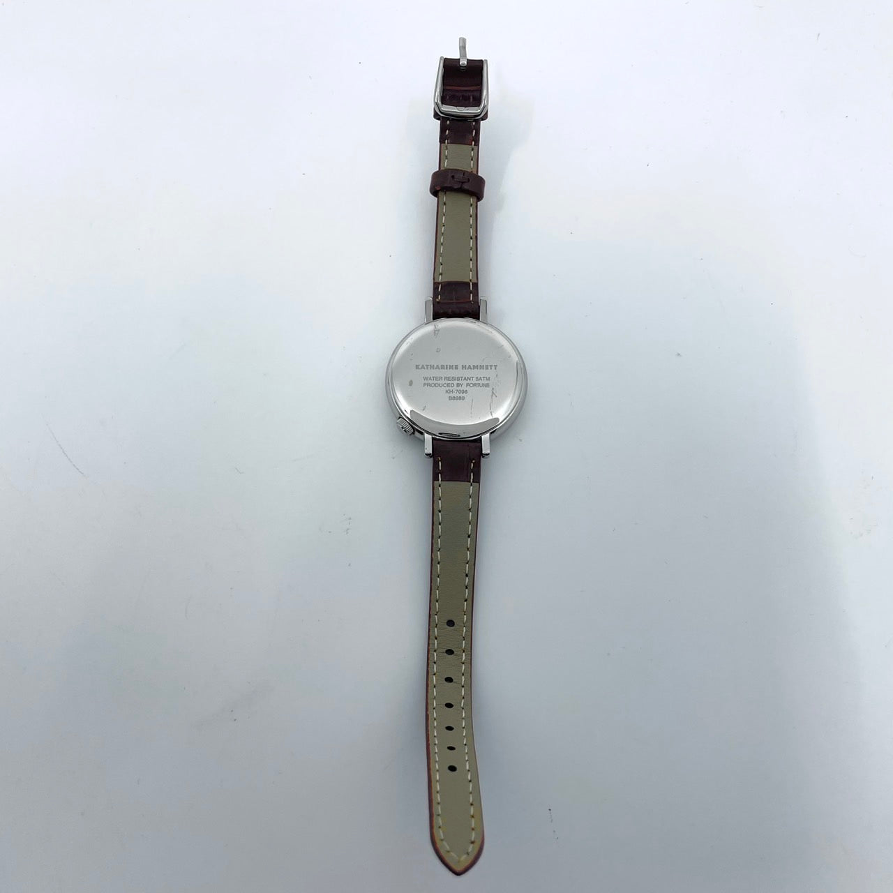 【電池交換済／新品ベルト(社外品)】キャサリンハムネット 腕時計 KH-7096 ユニセックス クオーツ アナログ スモールセコンド 白文字盤 ブラウンレザー クラシック ビンテージデザイン ラウンド ファッションウォッチ クリーニング済み G