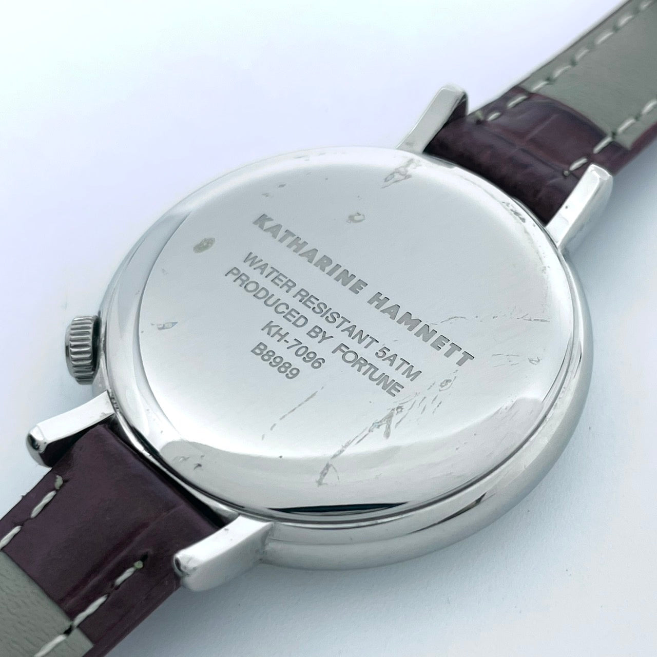 【電池交換済／新品ベルト(社外品)】キャサリンハムネット 腕時計 KH-7096 ユニセックス クオーツ アナログ スモールセコンド 白文字盤 ブラウンレザー クラシック ビンテージデザイン ラウンド ファッションウォッチ クリーニング済み G