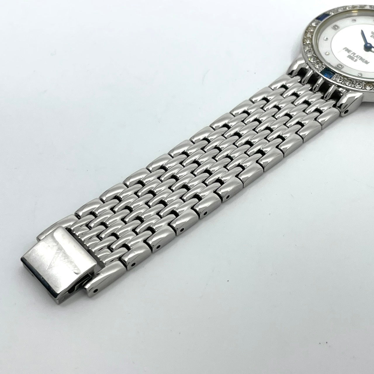 【電池交換済】ヴァレンティノ ドマーニ 腕時計 VD-2038 レディース クオーツ FINE PLATINUM 999.9 プラチナメッキ ラインストーンベゼル サファイア シェル文字盤 ドレスウォッチ エレガント ラグジュアリー クリーニング済み G