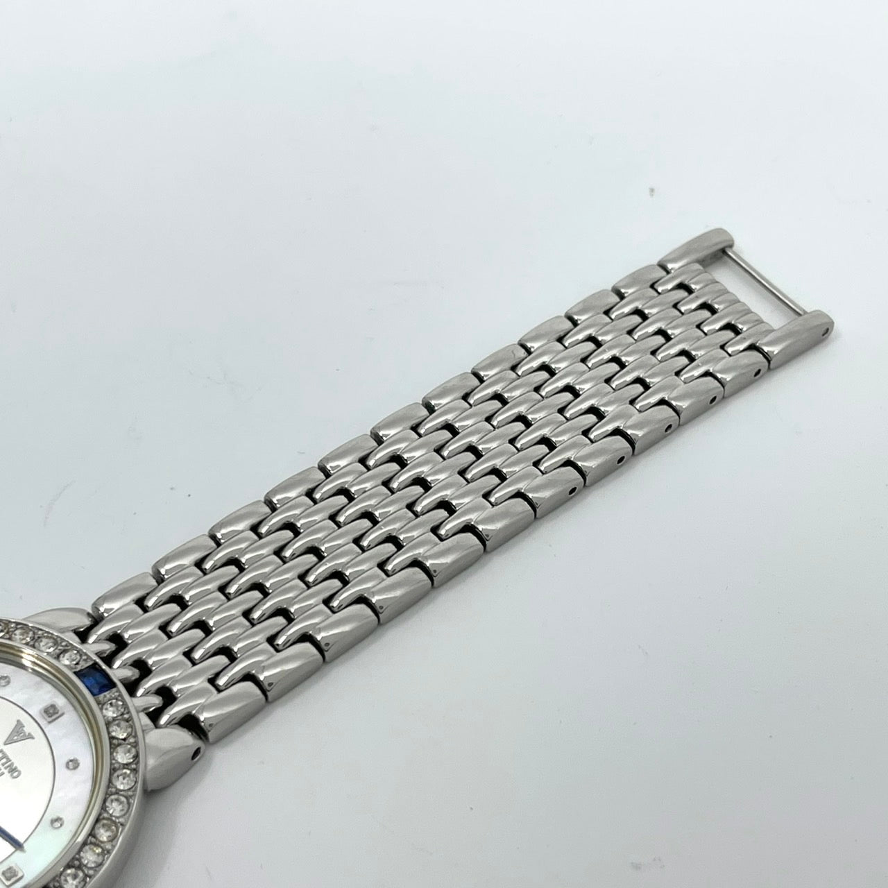 【電池交換済】ヴァレンティノ ドマーニ 腕時計 VD-2038 レディース クオーツ FINE PLATINUM 999.9 プラチナメッキ ラインストーンベゼル サファイア シェル文字盤 ドレスウォッチ エレガント ラグジュアリー クリーニング済み G