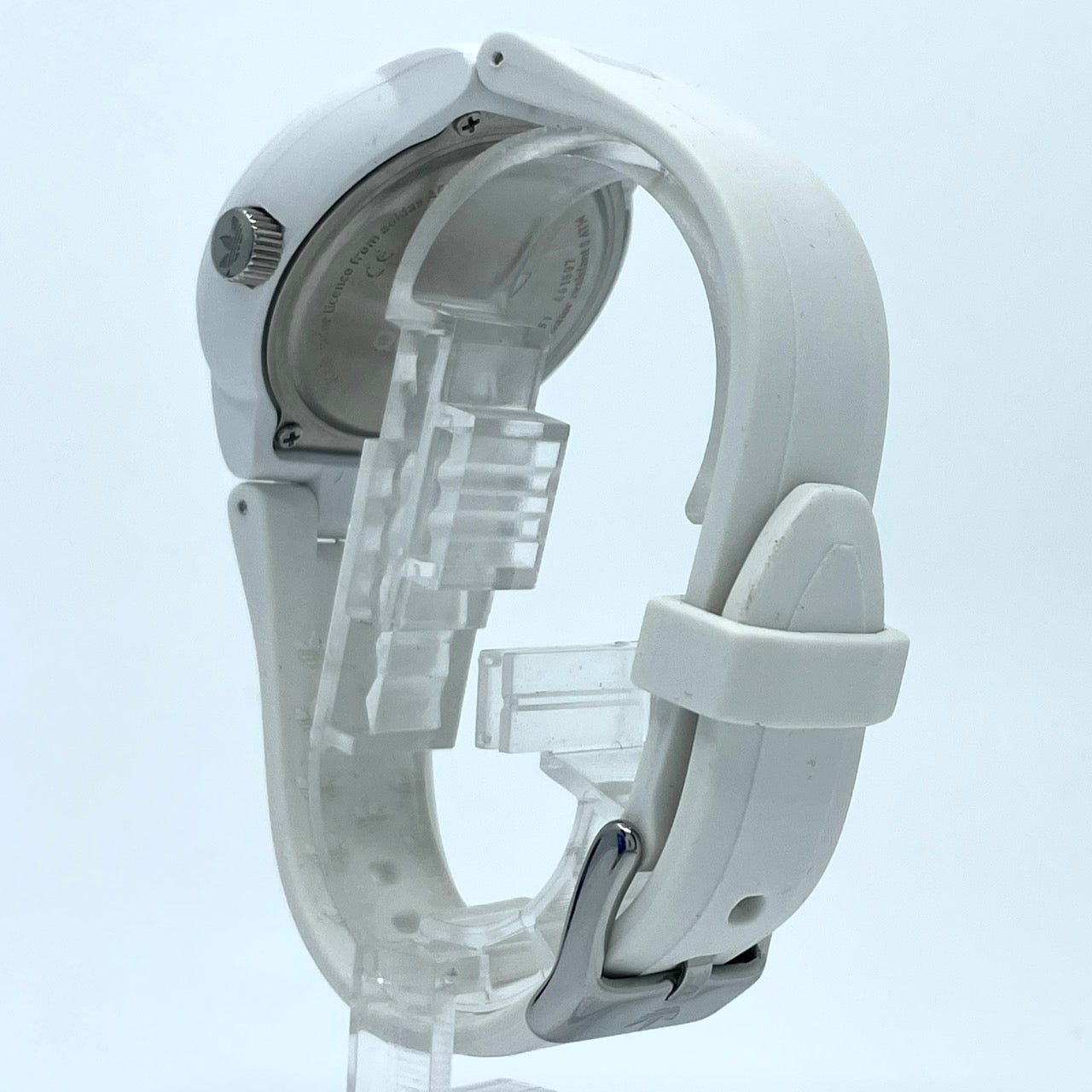 【電池交換済】アディダス 腕時計 ADH3051 ユニセックス クオーツ アナログ ラウンド ホワイト レッド ドット柄 ポップ トレフォイル ビッグロゴ ストリート カジュアル ファッションウォッチ スポーツウォッチ クリーニング済み G