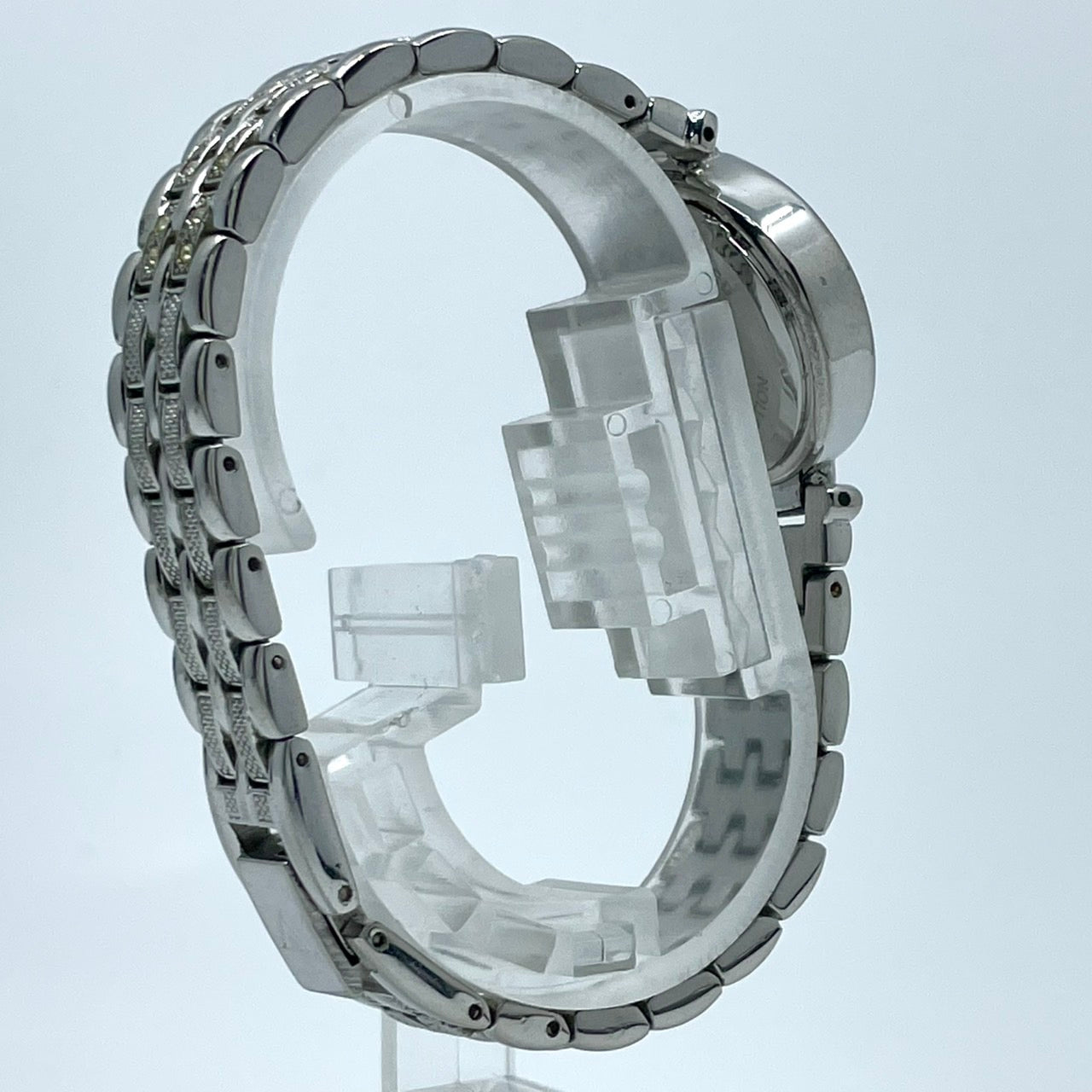 【電池交換済】アイザックヴァレンチノ 腕時計 IVL-9100-3 レディース クオーツ ジュエリーウォッチ プラチナメッキ シェル文字盤 ラインストーンベゼル エメラルド装飾 ドレスウォッチ エレガント ラグジュアリー シルバー クリーニング済み G5