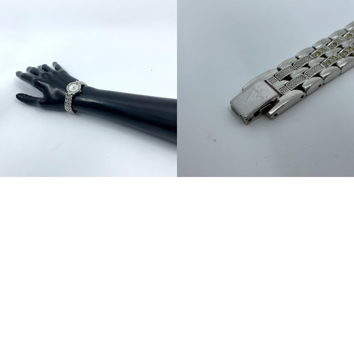 【電池交換済】アイザックヴァレンチノ 腕時計 IVL-9100-3 レディース クオーツ ジュエリーウォッチ プラチナメッキ シェル文字盤 ラインストーンベゼル エメラルド装飾 ドレスウォッチ エレガント ラグジュアリー シルバー クリーニング済み G5