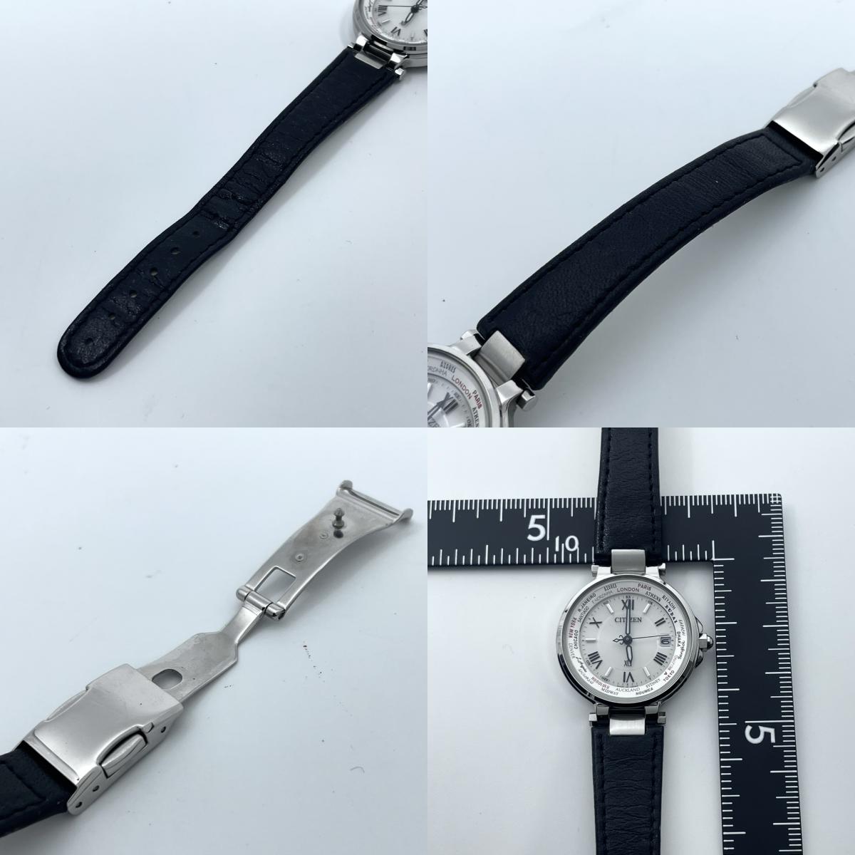【稼働品】シチズン xC クロスシー 腕時計 GN-4W-S レディース エコドライブ 電波時計 ワールドタイム デイト シルバー 白文字盤 黒レザーベルト ローマ数字 アナログ エレガント ビジネス オフィス クリーニング済み G5
