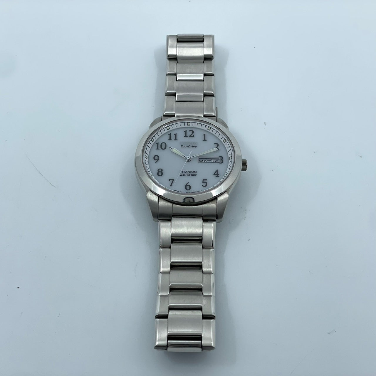 【稼働品／未使用級】シチズン 腕時計 GN-4W-S エコドライブ チタン メンズ アナログ デイデイト カレンダー 白文字盤 シルバー シンプル ビジネス カジュアル 軽量 高視認性 W.R. 10 BAR クリーニング済み G5