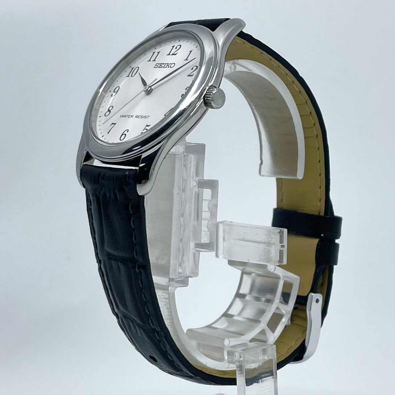 【電池交換済／新品ベルト(社外品)】美品 セイコー 腕時計 7N01-0EF0 メンズ クオーツ アナログ 白文字盤 黒レザー シンプルデザイン スタンダードモデル ビジネス カジュアル 薄型軽量 高視認性 オフィスに最適 クリーニング済 G5