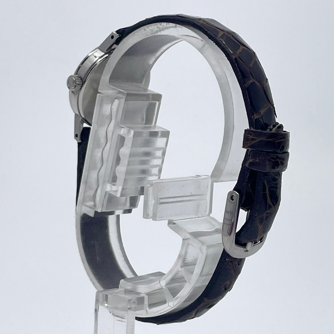 【稼働品】OMEGA オメガ ジュネーブ 腕時計 レディース 手巻き ビンテージ アンティーク シルバー文字盤 ブラウンレザー アナログ ラウンド クラシック エレガント ドレスウォッチ 高級 SWISS MADE 希少モデル 箱付き クリーニング済み G