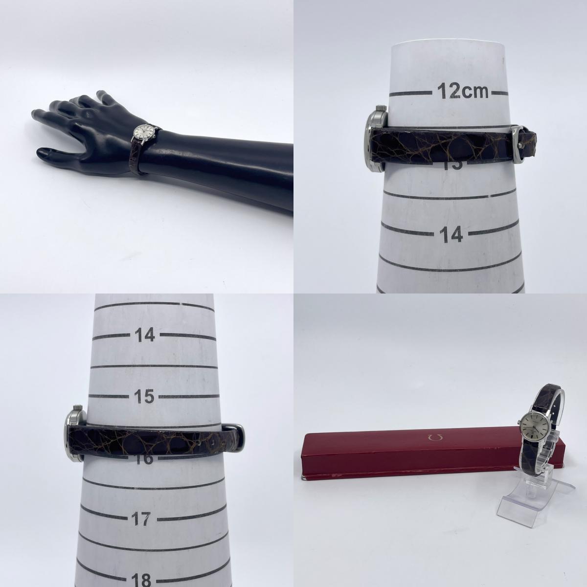 【稼働品】OMEGA オメガ ジュネーブ 腕時計 レディース 手巻き ビンテージ アンティーク シルバー文字盤 ブラウンレザー アナログ ラウンド クラシック エレガント ドレスウォッチ 高級 SWISS MADE 希少モデル 箱付き クリーニング済み G