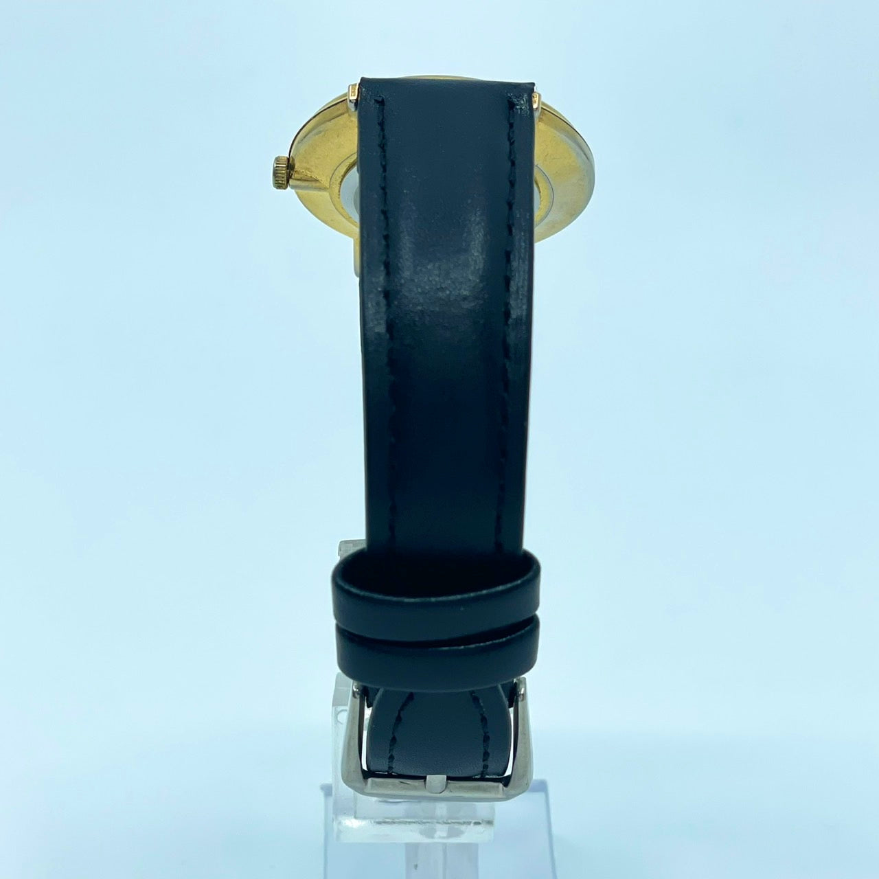 腕時計 メンズ クオーツ コインウォッチ ゴールド文字盤 ブラックレザーベルト アナログ ラウンド アメリカンイーグルデザイン ビンテージ風 ファッションウォッチ 電池交換済 新品ベルト(社外品) クリーニング済 G2