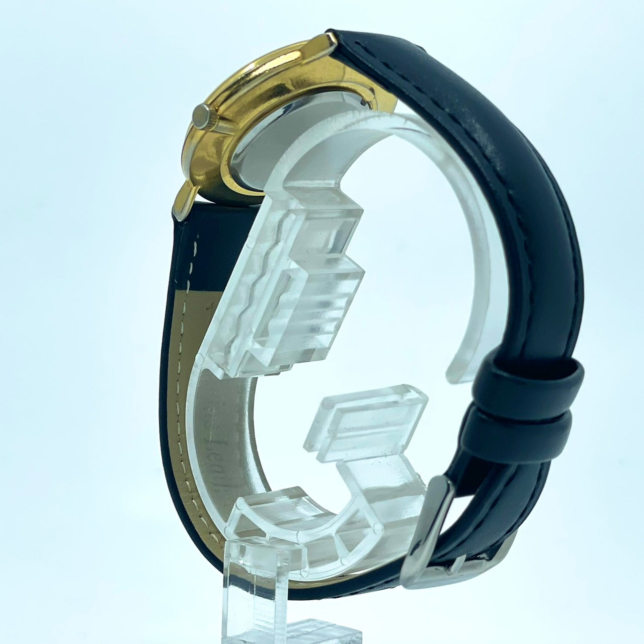 腕時計 メンズ クオーツ コインウォッチ ゴールド文字盤 ブラックレザーベルト アナログ ラウンド アメリカンイーグルデザイン ビンテージ風 ファッションウォッチ 電池交換済 新品ベルト(社外品) クリーニング済 G2