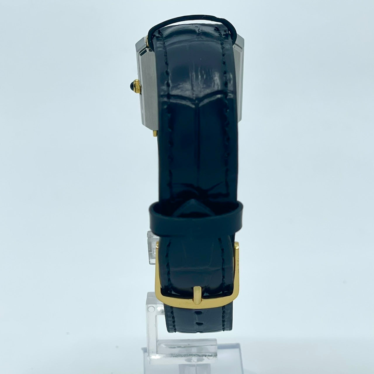 【電池交換済／新品ベルト(社外品)】美品 シチズン citizen エクシード 腕時計 4-796233 メンズ クオーツ 角型 ゴールド文字盤 ブラックレザーベルト ビンテージ アンティーク ドレスウォッチ 薄型 エレガント クラシック 高級モデル クリーニング済み G2