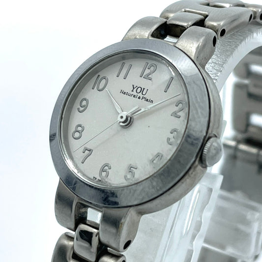 【電池交換済／美品】オリエント YOU Natural&Plain 腕時計 UB3J-00 レディース クオーツ アナログ シルバー アイボリー文字盤 シンプル ナチュラルデザイン ラウンド ビジネス オフィス 高視認性 人気モデル クリーニング済み G2