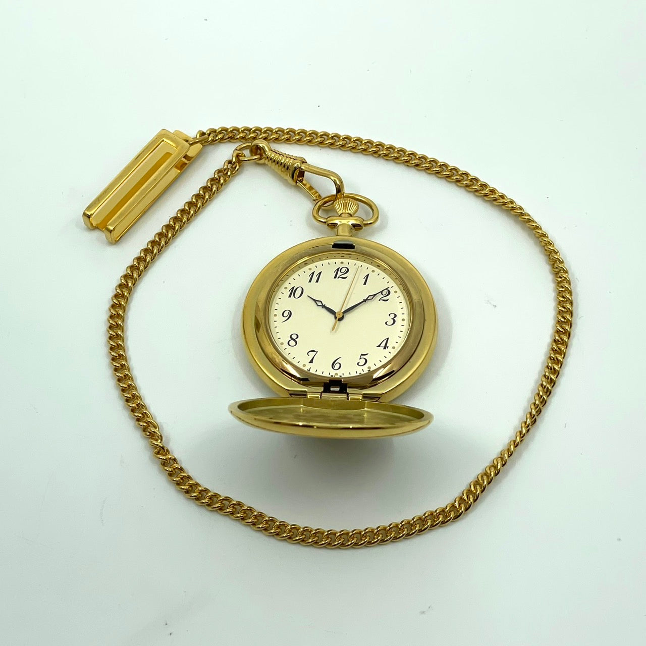 【電池交換済／美品】シチズン 懐中時計 5510-344871 クオーツ ゴールド アナログ アイボリー文字盤 アラビア数字 クラシック レトロ ビンテージ アンティーク ポケットウォッチ チェーン付き ファッション小物 コレクション クリーニング済み G2