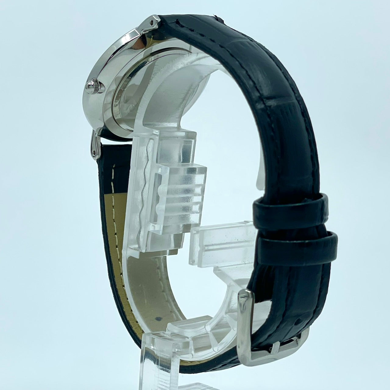 【電池交換済／新品ベルト(社外品)】美品 4℃ ヨンドシー 腕時計 202518 ユニセックス クオーツ アナログ 白文字盤 黒レザーベルト シンプル ミニマルデザイン エレガント ジュエリーウォッチ ファッションウォッチ 人気モデル クリーニング済 G2