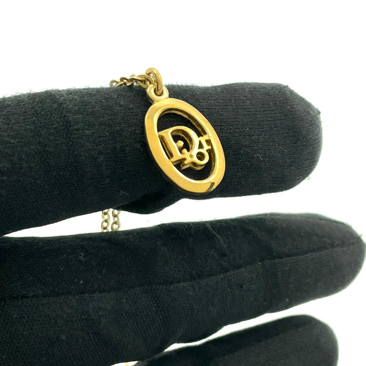 美品 Christian Dior クリスチャンディオール ヴィンテージ ネックレス ロゴモチーフ オブリーク サークル オーバル ペンダント ゴールドカラー アクセサリー ジュエリー レディース I1