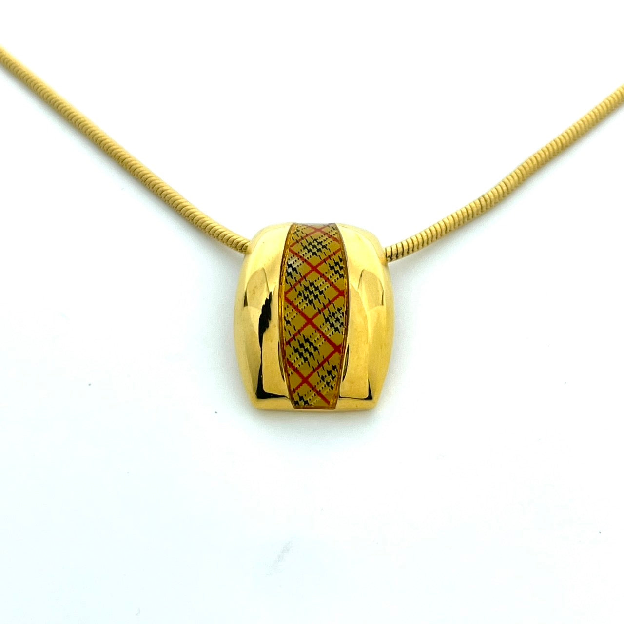 美品 BURBERRY バーバリー ヴィンテージ ネックレス ペンダント ノバチェック スクエア ゴールドカラー アクセサリー ジュエリー レディース アジャスター付き I1