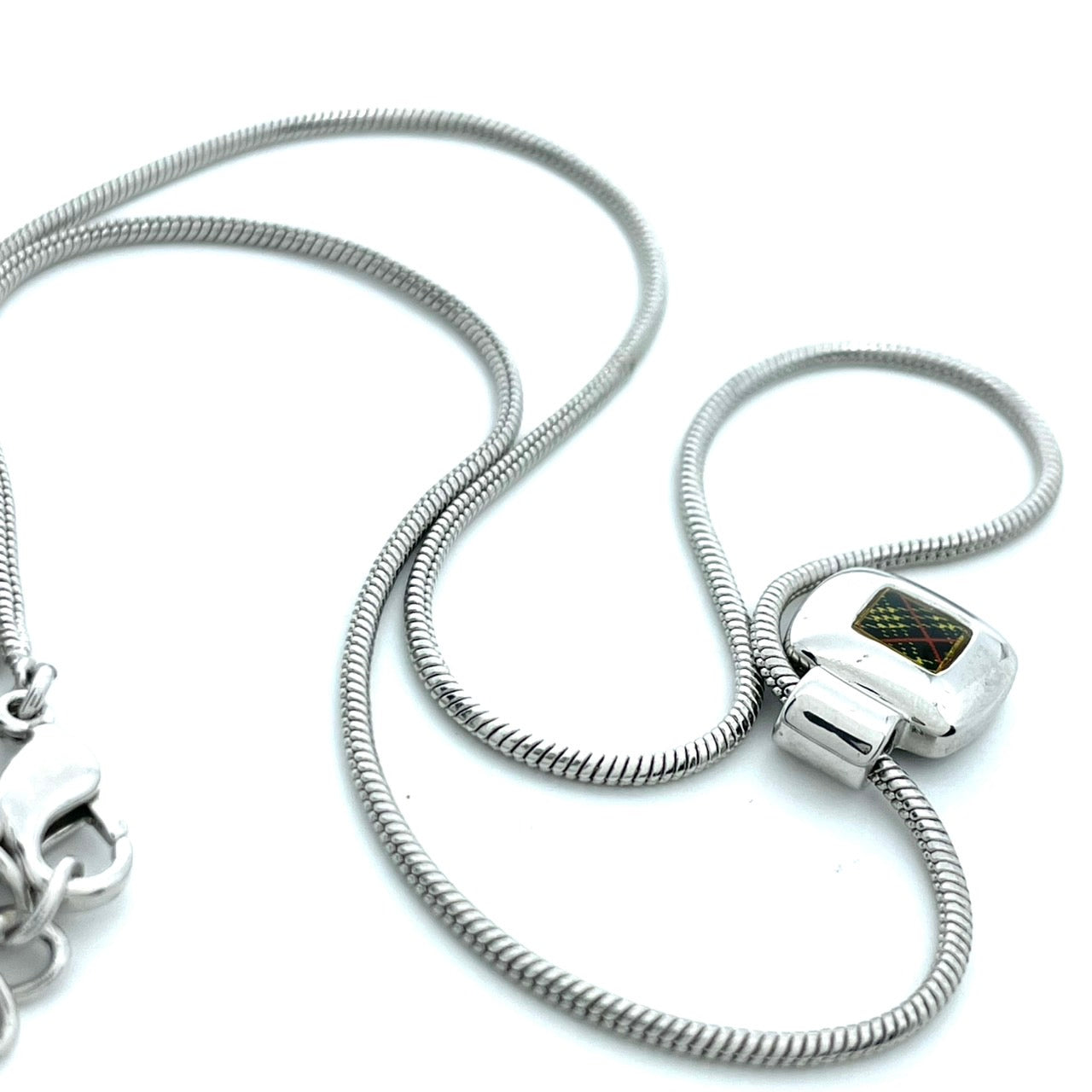 美品 BURBERRY バーバリー ヴィンテージ ネックレス ペンダント ノバチェック スクエア シルバーカラー アクセサリー ジュエリー レディース アジャスター付き I1