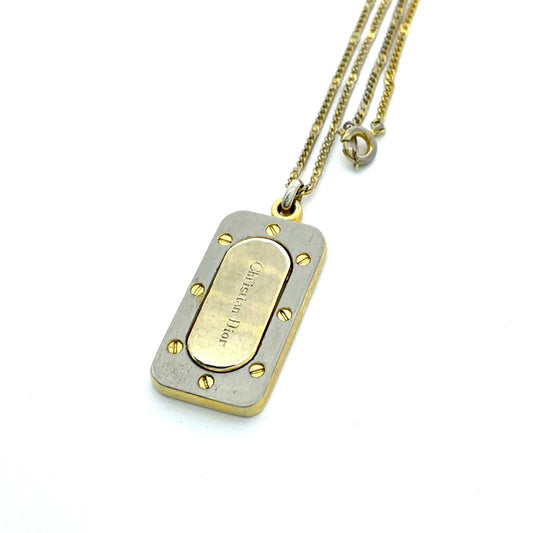 Christian Dior クリスチャンディオール ヴィンテージ ネックレス ロゴ プレート スクエア型 ペンダント ゴールドカラー アクセサリー ジュエリー レディース I1