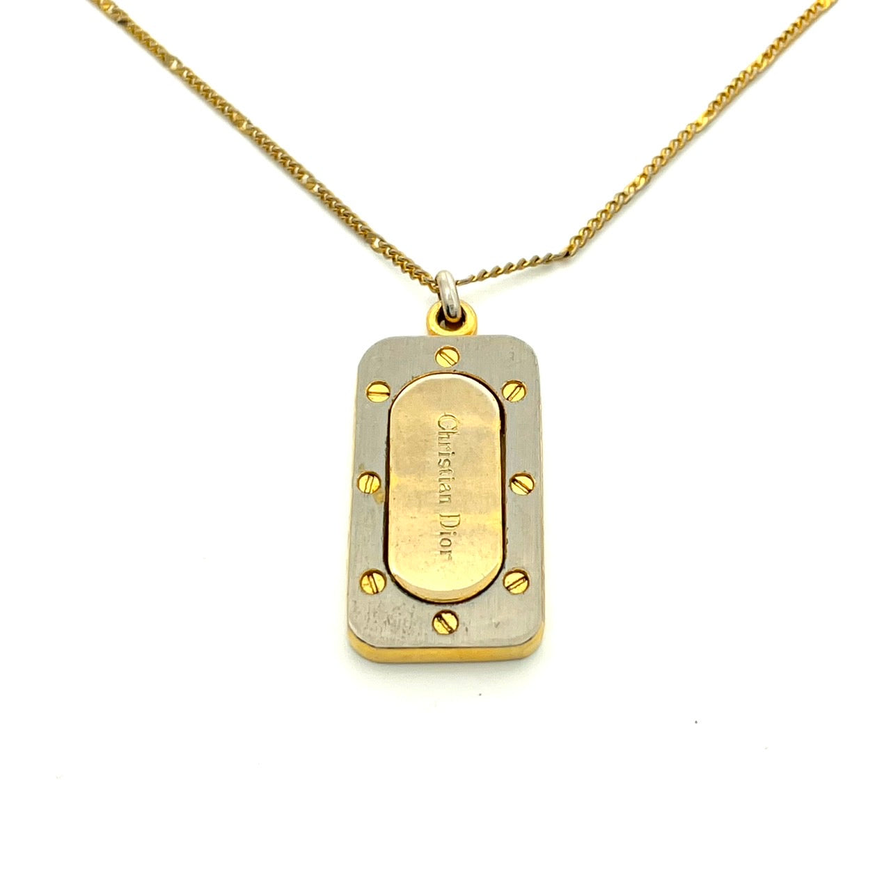 Christian Dior クリスチャンディオール ヴィンテージ ネックレス ロゴ プレート スクエア型 ペンダント ゴールドカラー アクセサリー ジュエリー レディース I1