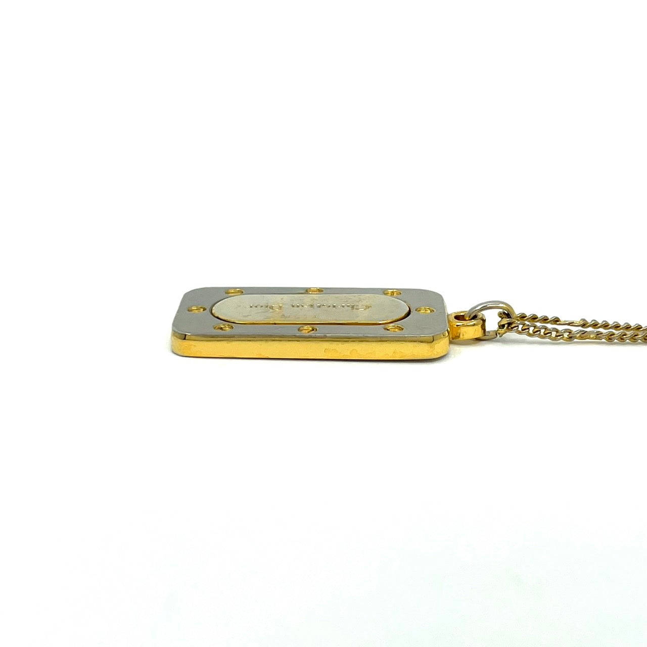 Christian Dior クリスチャンディオール ヴィンテージ ネックレス ロゴ プレート スクエア型 ペンダント ゴールドカラー アクセサリー ジュエリー レディース I1