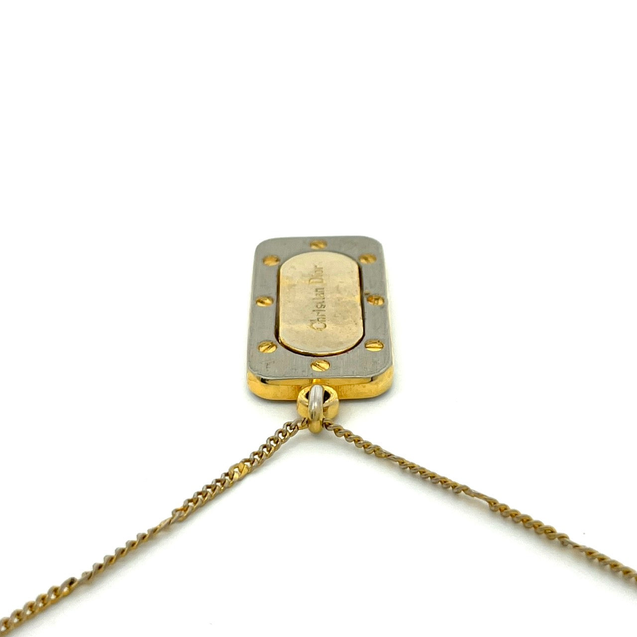 Christian Dior クリスチャンディオール ヴィンテージ ネックレス ロゴ プレート スクエア型 ペンダント ゴールドカラー アクセサリー ジュエリー レディース I1