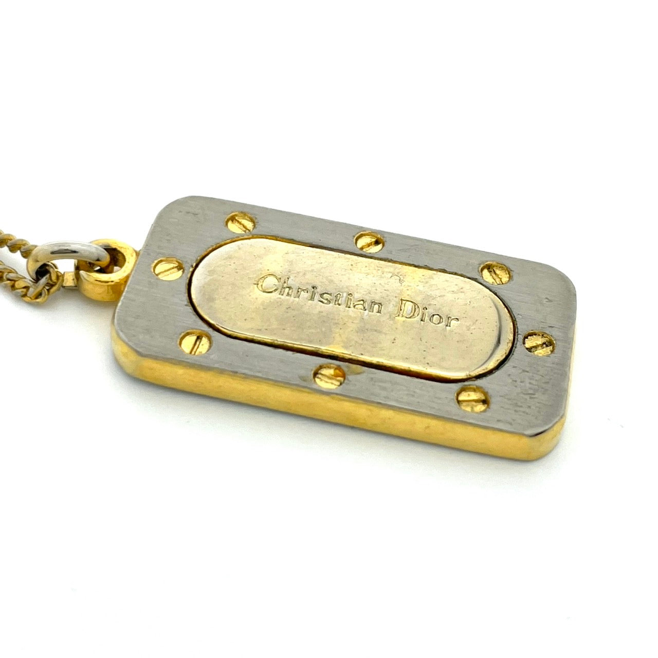 Christian Dior クリスチャンディオール ヴィンテージ ネックレス ロゴ プレート スクエア型 ペンダント ゴールドカラー アクセサリー ジュエリー レディース I1
