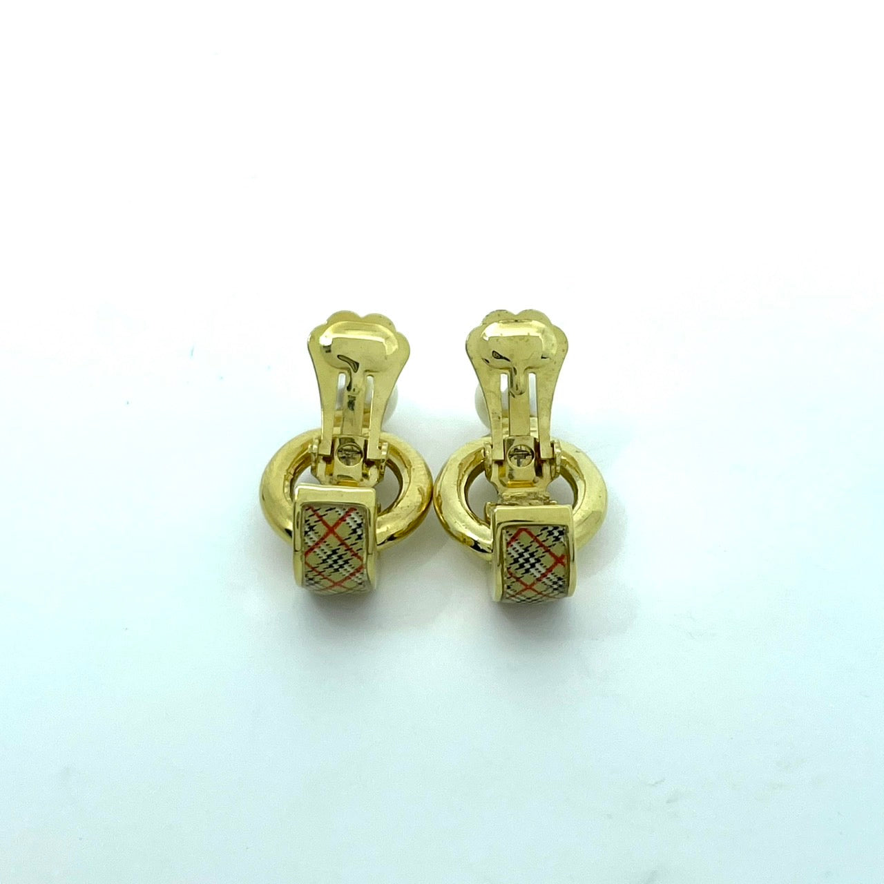 美品 BURBERRY バーバリー ノバチェック イヤリング ゴールド×クリスタル パール調チャーム ヴィンテージ アクセサリー 正規品 金 ラインストーン I1