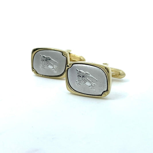 美品 BURBERRY バーバリー ホースロゴ カフスボタン ゴールド×シルバー コンビカラー 金 銀 メンズ ビジネス フォーマル 正規品 I1