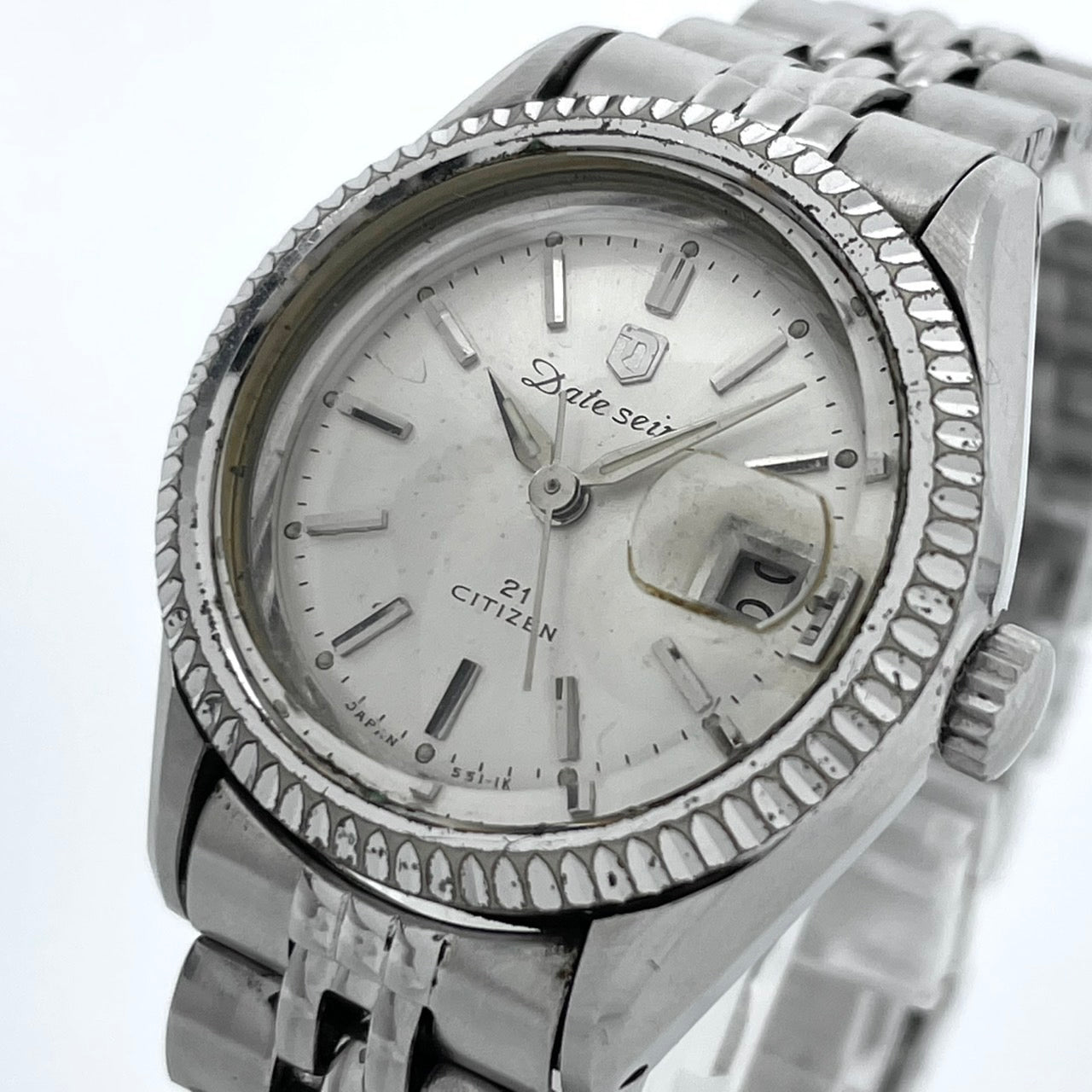 【稼働品】CITIZEN シチズン Date star デイトスター レディース 腕時計 自動巻き 21石 シルバー ラウンド デイト表示 希少 昭和レトロ アンティーク ビンテージ クラシック エレガント ドレスウォッチ クリーニング済み G4