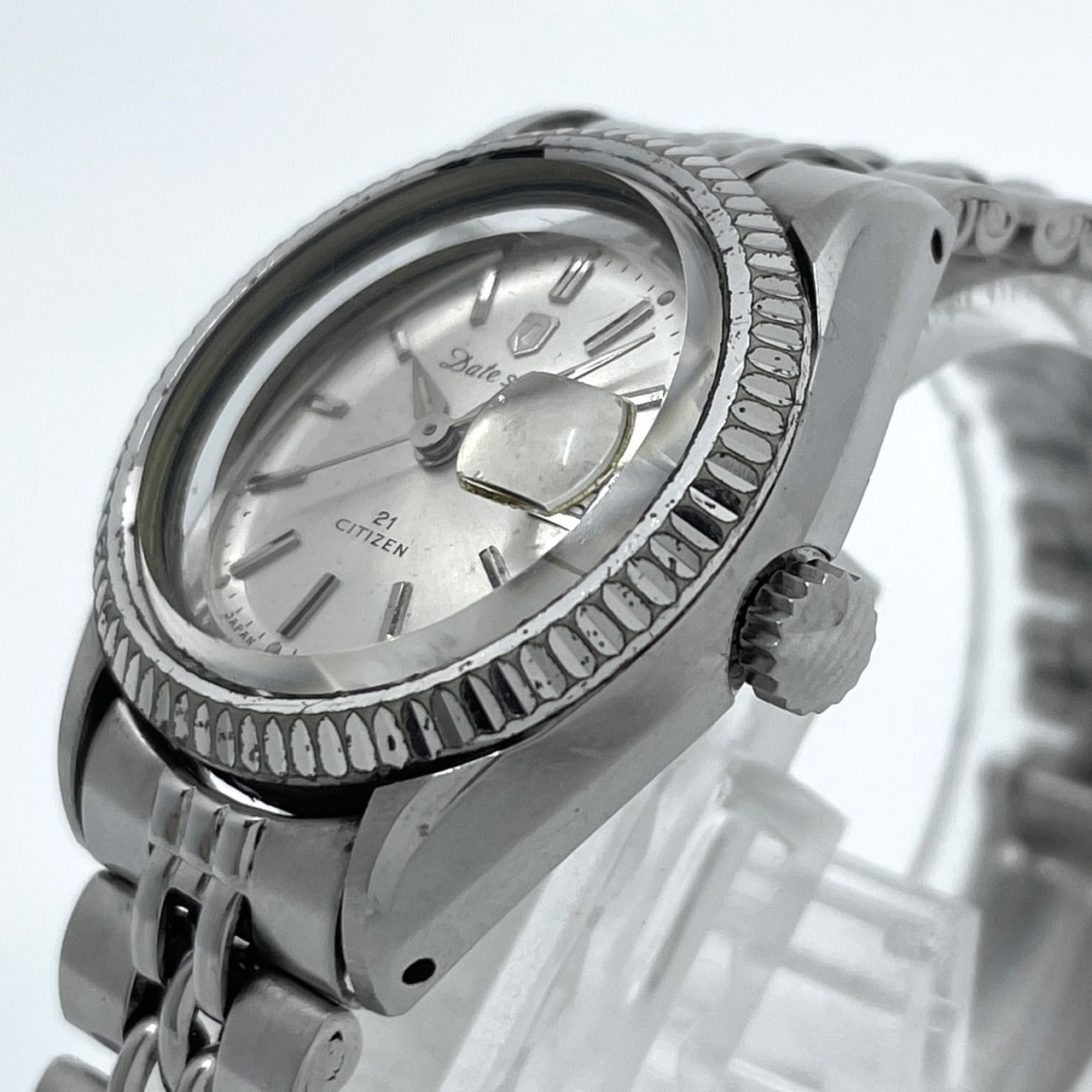 【稼働品】CITIZEN シチズン Date star デイトスター レディース 腕時計 自動巻き 21石 シルバー ラウンド デイト表示 希少 昭和レトロ アンティーク ビンテージ クラシック エレガント ドレスウォッチ クリーニング済み G4
