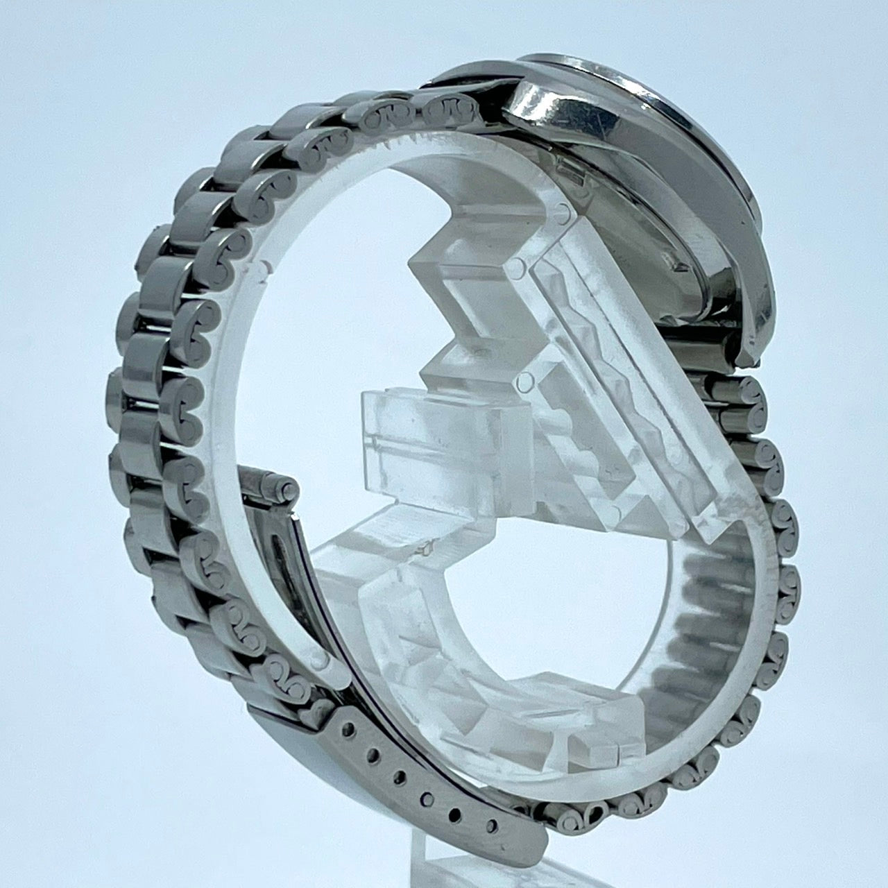 【稼働品】CITIZEN シチズン コスモスター デイト レディース 腕時計 自動巻き 19石 シルバー ブルー文字盤 トノー型 レトロ アンティーク ビンテージ クラシック エレガント ドレスウォッチ 希少モデル クリーニング済み G4