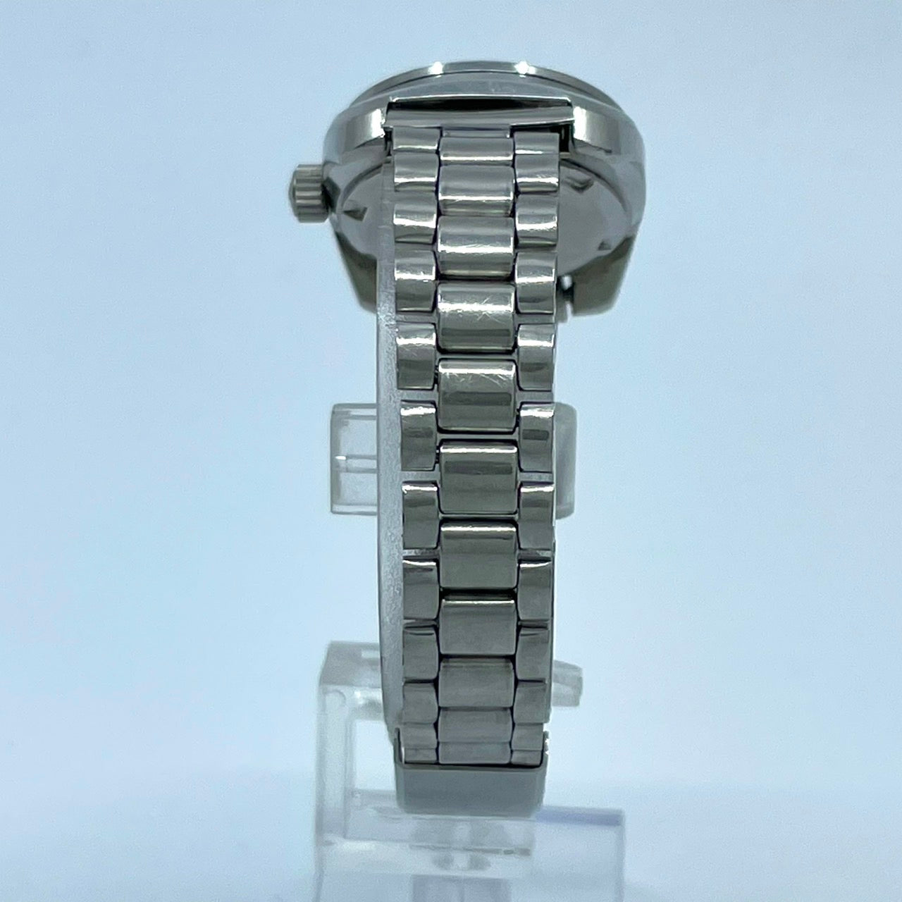 【稼働品】CITIZEN シチズン コスモスター デイト レディース 腕時計 自動巻き 19石 シルバー ブルー文字盤 トノー型 レトロ アンティーク ビンテージ クラシック エレガント ドレスウォッチ 希少モデル クリーニング済み G4