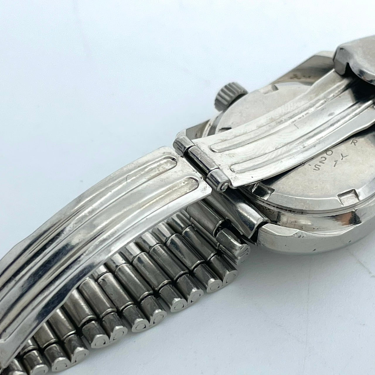 【稼働品】CITIZEN シチズン コスモスター デイト レディース 腕時計 自動巻き 19石 シルバー ブルー文字盤 トノー型 レトロ アンティーク ビンテージ クラシック エレガント ドレスウォッチ 希少モデル クリーニング済み G4