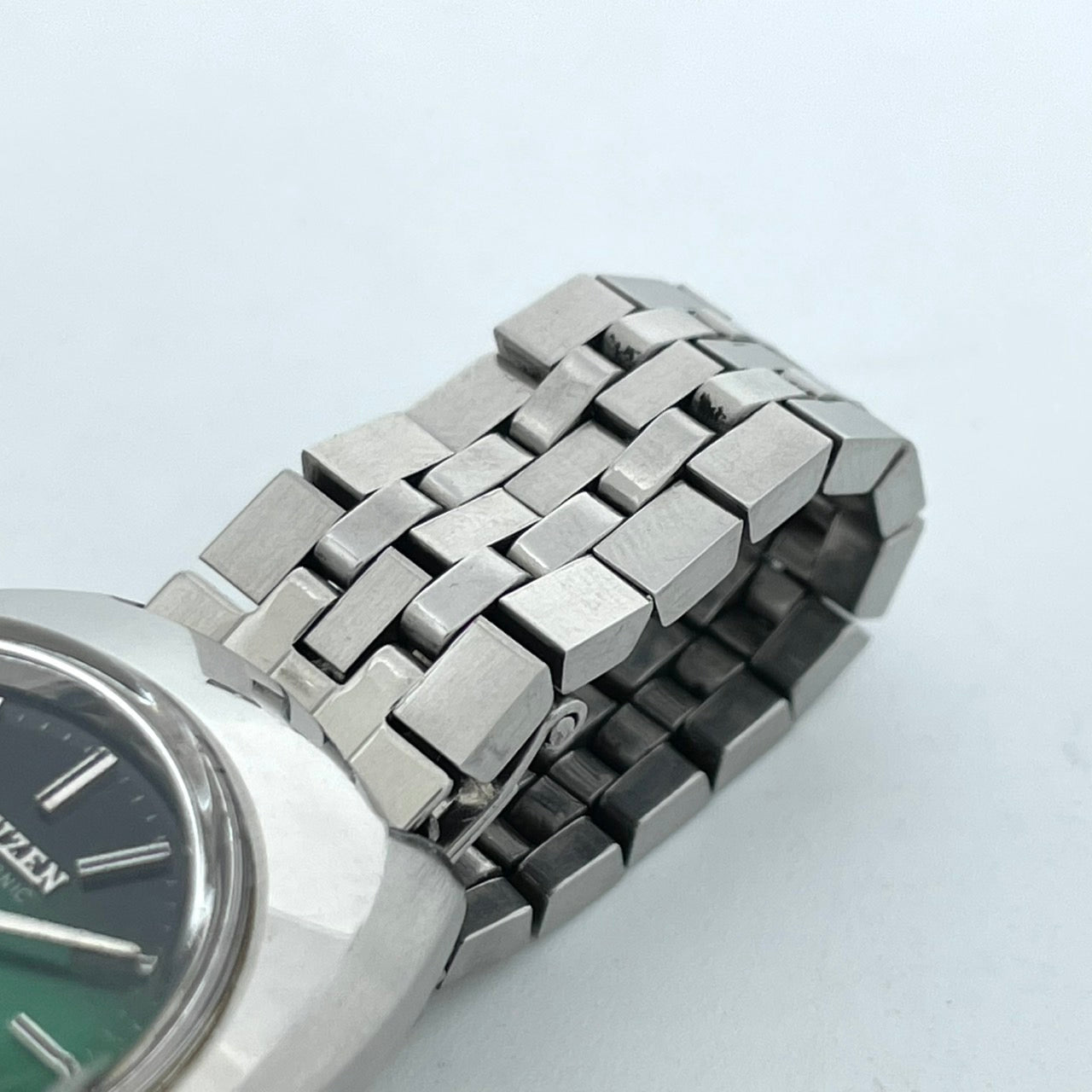 【稼働品】CITIZEN シチズン コスモトロン 電子時計 レディース 腕時計 グリーン文字盤 シルバー トノー型 希少 昭和レトロ アンティーク ビンテージ クラシック エレガント ドレスウォッチ クリーニング済み G4