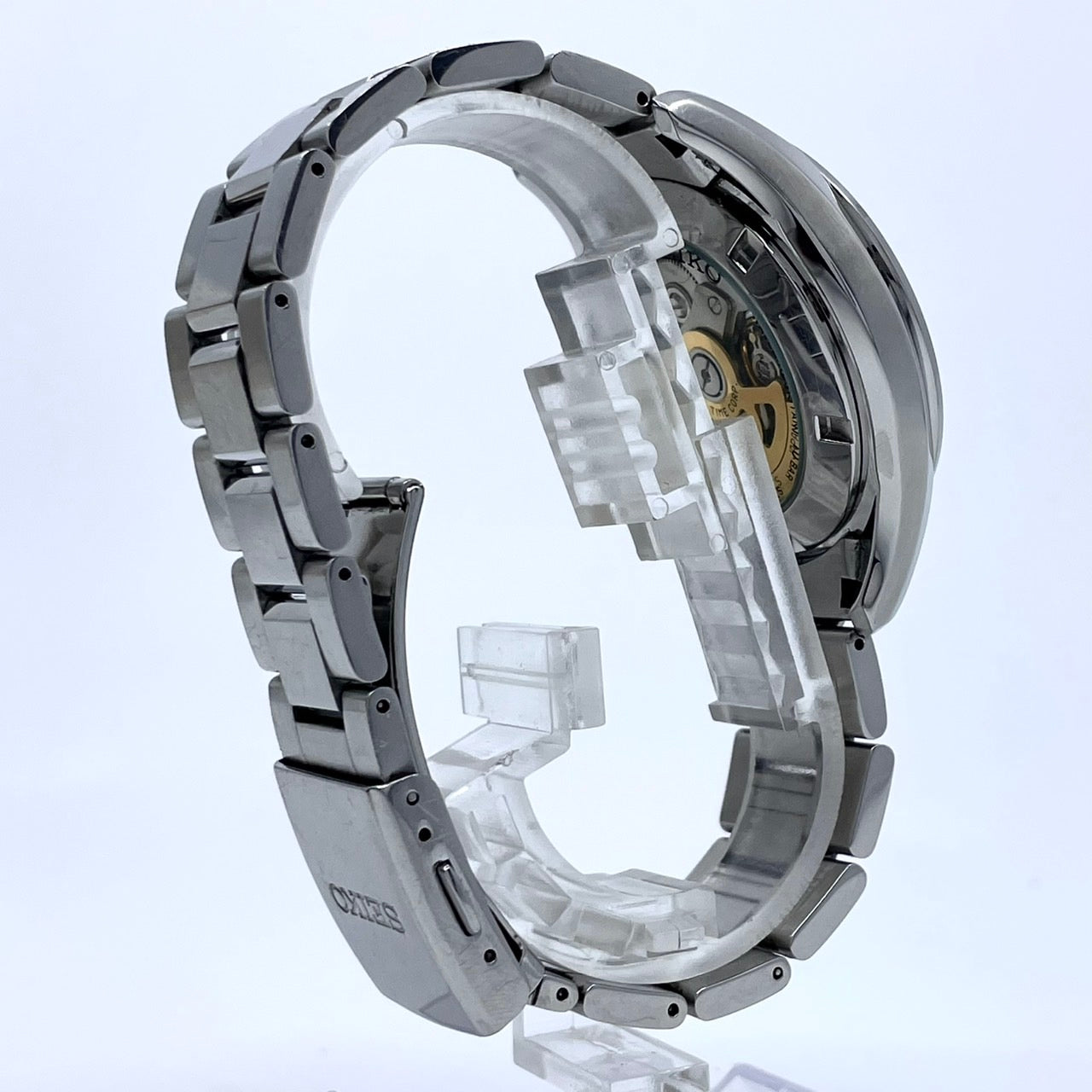 SEIKO セイコー プレサージュ メカニカル 4R38-00S0 メンズ 腕時計 自動巻き オープンハート スケルトン ブラック文字盤 シルバー ステンレススチール アナログ 裏スケ シースルーバック ドレスウォッチ ビジネス G4