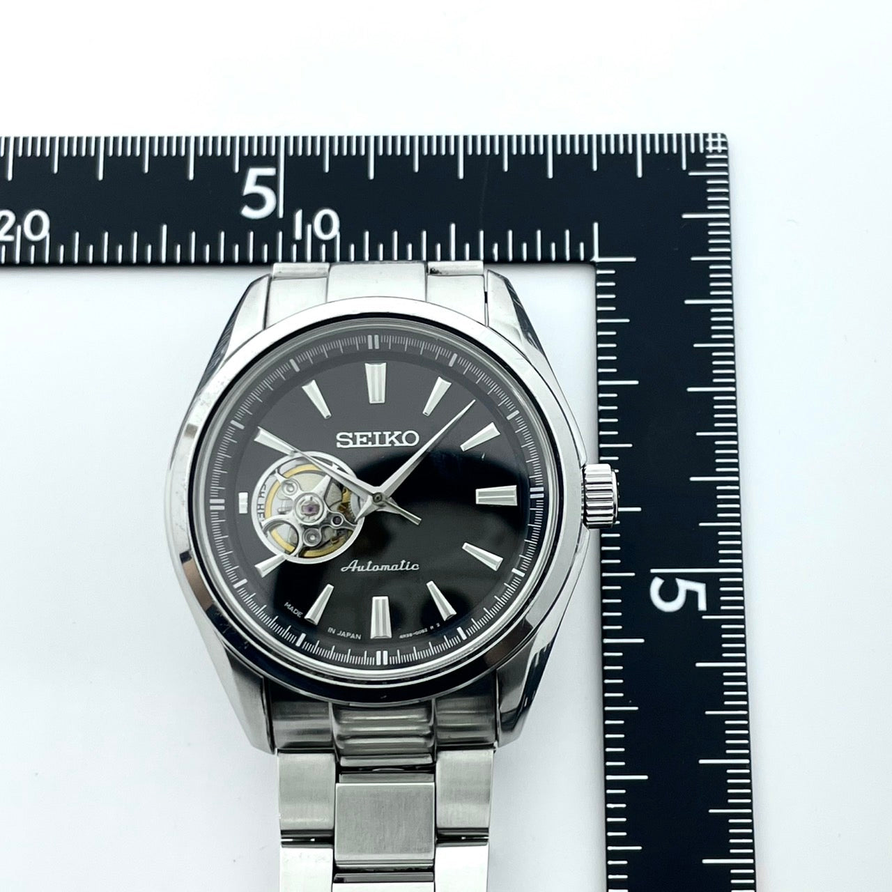 SEIKO セイコー プレサージュ メカニカル 4R38-00S0 メンズ 腕時計 自動巻き オープンハート スケルトン ブラック文字盤 シルバー ステンレススチール アナログ 裏スケ シースルーバック ドレスウォッチ ビジネス G4