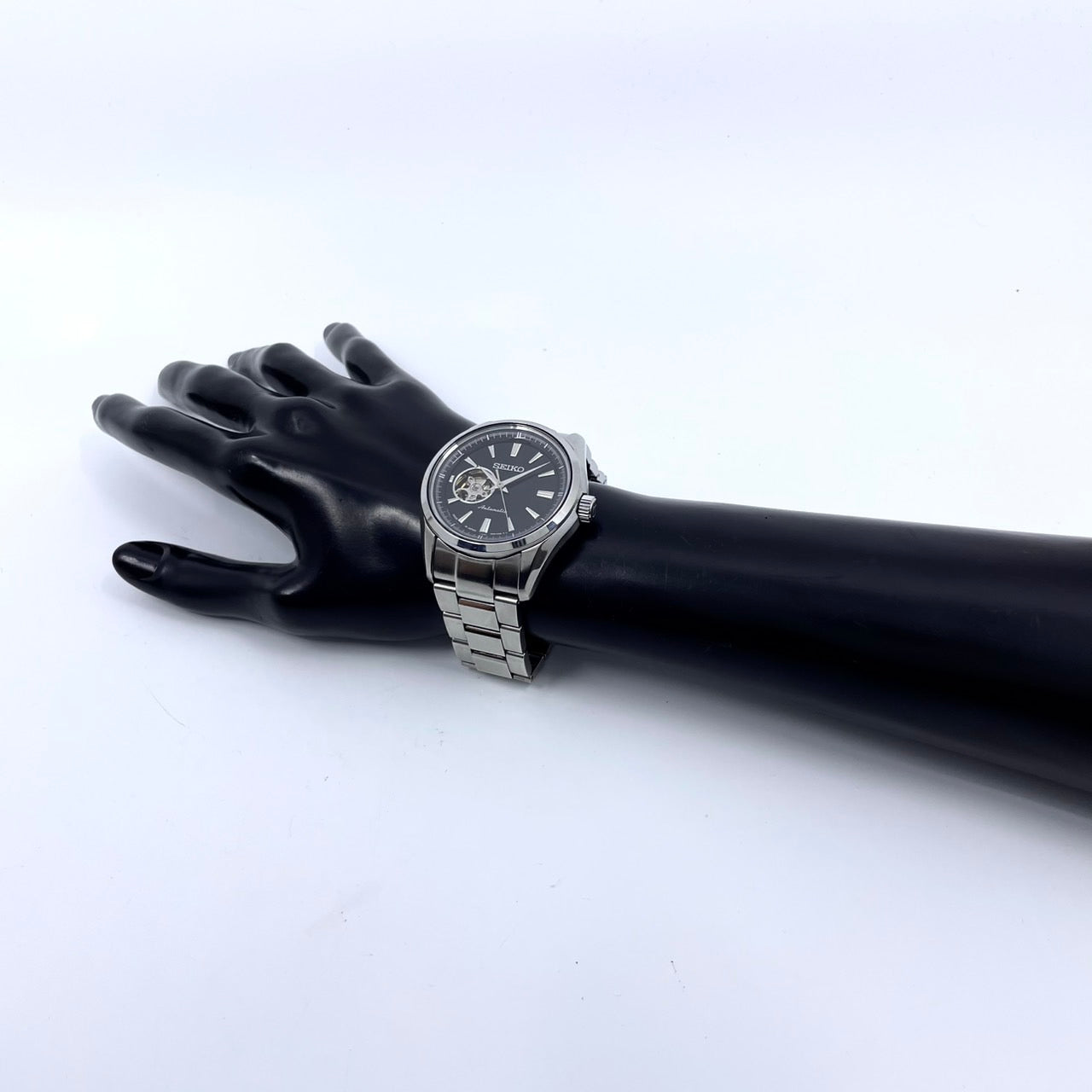 SEIKO セイコー プレサージュ メカニカル 4R38-00S0 メンズ 腕時計 自動巻き オープンハート スケルトン ブラック文字盤 シルバー ステンレススチール アナログ 裏スケ シースルーバック ドレスウォッチ ビジネス G4