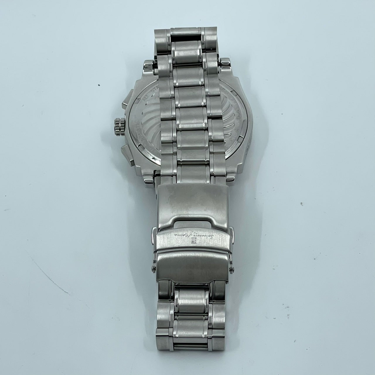 【電池交換済／稼働品／美品】Salvatore Marra サルバトーレマーラ メンズ 腕時計 クロノグラフ 限定モデル シルバー ホワイト文字盤 ブルー針 ローマンインデックス 多機能 クオーツ アナログ クラシック エレガント ビジネス 高級感 G4