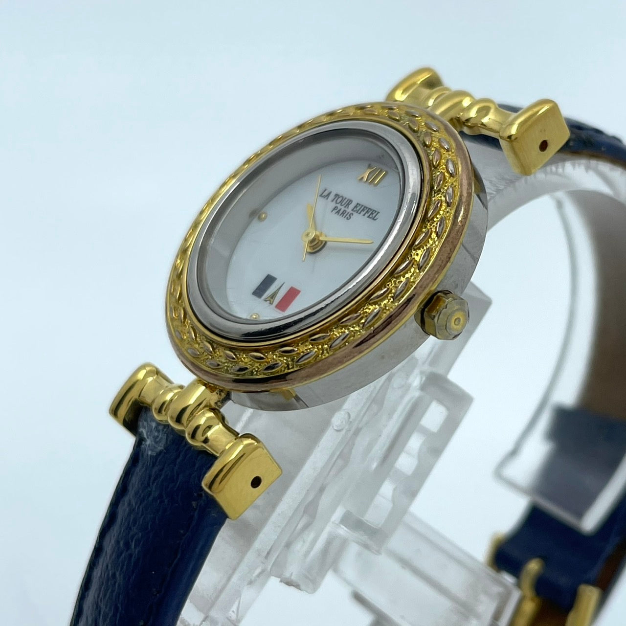 【電池交換済／稼働品】LA TOUR EIFFEL ラ・トゥール・エッフェル レディース 腕時計 ゴールド ブルーレザーベルト トリコロール ラウンド クオーツ アナログ エレガント クラシック ビンテージ ドレスウォッチ パリ フランス クリーニング済 G