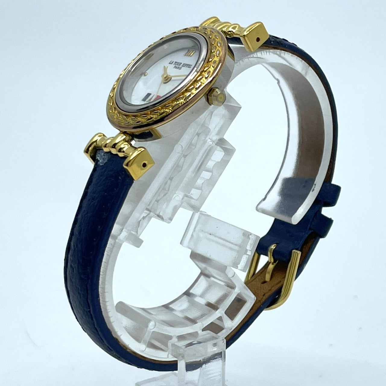 【電池交換済／稼働品】LA TOUR EIFFEL ラ・トゥール・エッフェル レディース 腕時計 ゴールド ブルーレザーベルト トリコロール ラウンド クオーツ アナログ エレガント クラシック ビンテージ ドレスウォッチ パリ フランス クリーニング済 G